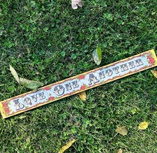 Vintage 70s Abbey Press Wood Wall Plaque Mid Century ‘LOVE ONE ANOTHER’ Retro