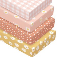 4 Pack Crib Sheets for Baby Yellow Daisy Soft Baby Bed Sheet Set 52'' x 28" N...