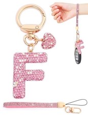 Initial Keychain for Women Girls,Bling Letter Key chain Initial with F-pink