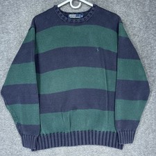 Vintage 90s Polo Ralph Lauren Sweater Mens XL Blue Stripe Stripe Chunky Knit