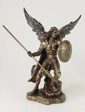 9.5" Saint Raphael ARCHANGEL W Spear Statue  Sculpture Antique Bronze Finish