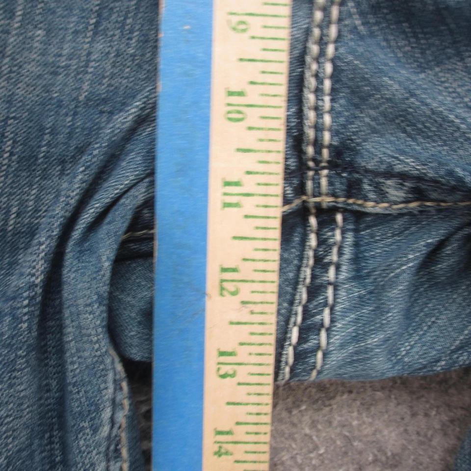 Pantalones de mezclilla plateados Suki con solapa para mujer 22 L32 desgastados bordados corte bota Foto 4 de 4