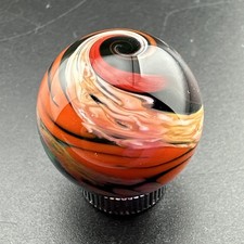 Contemporary Handmade Art Glass Marble .98" Orange Red Multicolor Surface Swirls