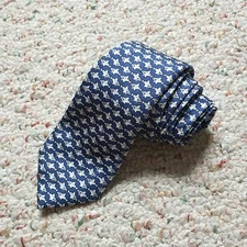 Brooks Brothers Fleece NeckTie Tie Silk Boy Blue Gray Fish Novelty Print USA New