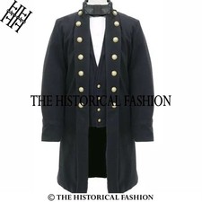 18th Century Military Style Long Coat ,Men  s Black Wool Historical Frock Coat ,