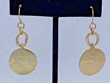 VTG Allison Reed Gold Tone Round Disc Hoop Drop Earrings 2" NOS