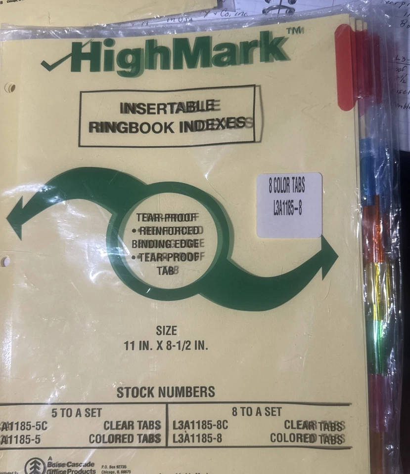 HighMark Insertable Ring Book Indexes, Set of 8 COLORED Index Dividers L3A1185-8 - Image 2 of 2