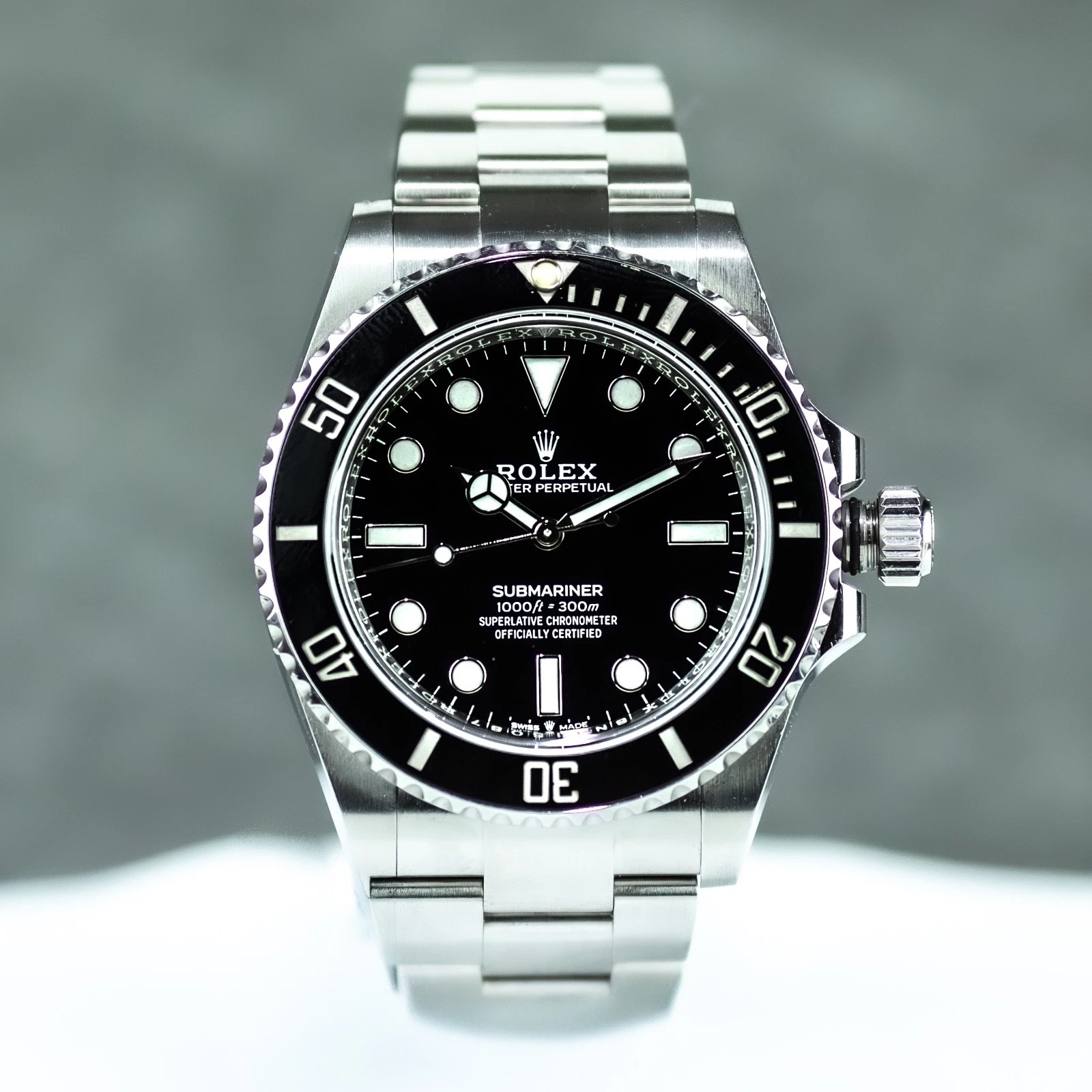 Rolex Submariner No Date 124060 Silver Oyster Bracelet with Black Bezel