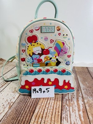 BT21 Mini Faux Leather Backpack Multicolor Graphic Print Zip Adjustable Straps