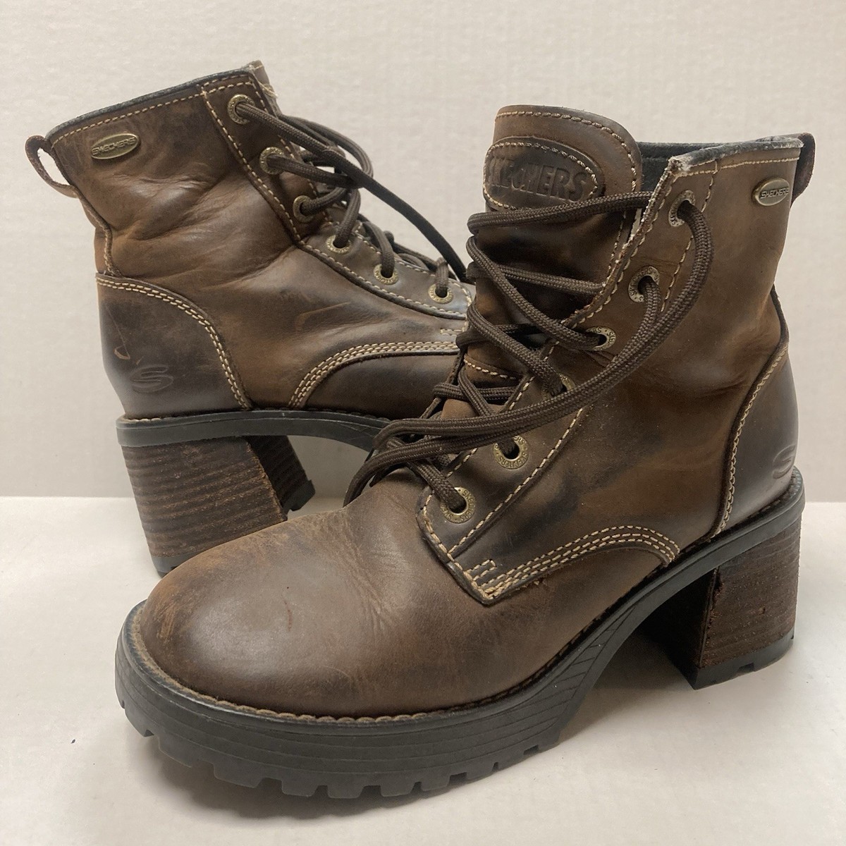 Vintage Sketchers Chunky Block Heel Boots Leather Sz 8.5