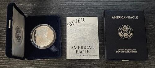 AMERICAN EAGLE ONE OUNCE PROOF SILVER BULLION COIN 1996-P BRAND NEW BOX CASE COA