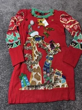 33 Degrees Womens Multicolor Sweater dress Size M Christmas Holiday giraffes