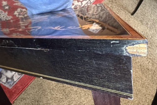 Vintage Italian Inlaid Triangular Accent Side Table, Floral Marquetry Wood - Picture 18 of 24