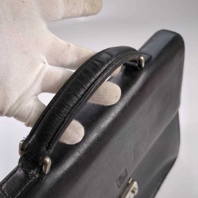 LOEWE Business Bag Medium A4 Logo Leather Black Men's USED