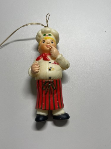 3" CHEF COOK BAKER VINTAGE CHRISTMAS TREE ORNAMENT ESTATE FIND RESTAURANT GIFT