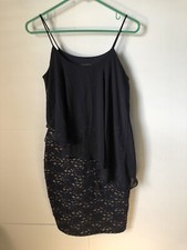 Enfocus Ladies Size 8 Navy/beige Shift/crochet Spaghetti Strap Dress