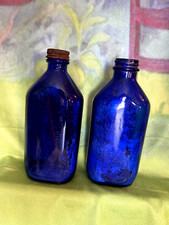 VTG Pair Large Cobalt Blue Glass Genuine Phillips Made In the USA Bottles - 6.5"