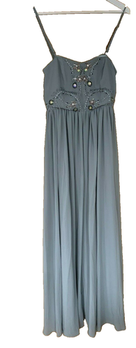 Asos Maxikleid grau Perlen mit abnehmbaren Trägern UK 8 Party Anlass neu mit Etikett