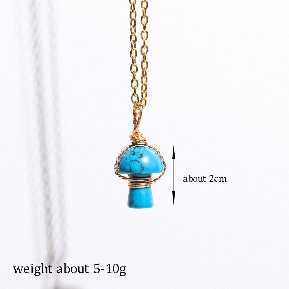 Natural Crystal Mushroom Pendant Wire Wrapped Stone Chain Necklace