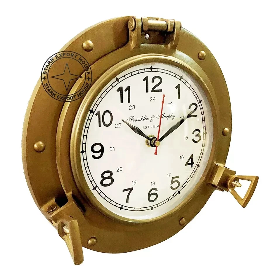 12 in Antique Nautical Navigation Marine Ship Porthole Brass Wall Decor Clock - Image 2 of 4