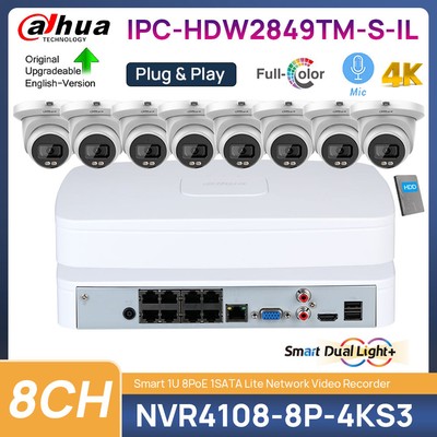 Dahua Original 4K Full-color Security CCTV System 8MP IP Camera MIC SMD+ IR Lot