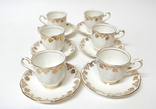 6 Royal Albert England Bone China Gold White Demitasse Cups and Saucer Set - Picture 10 of 19