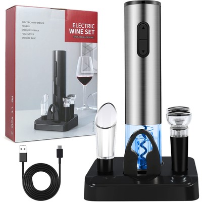 Electric Wine Bottle Opener Set- Silver, Automatic Wine Bottle Opener with Le...