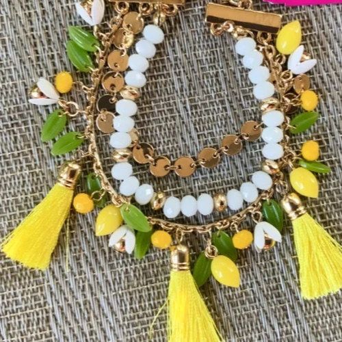 LILLY PULITZER NWT BRACELET⭐ YELLOW LEMON TASSEL ⭐️ Fun 3 Strand Beaded Chain - Picture 6 of 12
