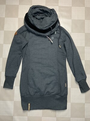 Naketano Women Gray Hoodie Dress Size Medium Double Collar Pockets