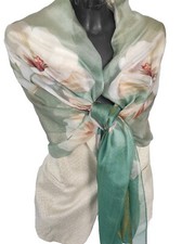Foulard Scialle Sciarpa PURA SETA 100% chiffon Velato Copritesta Verde Smeraldo 