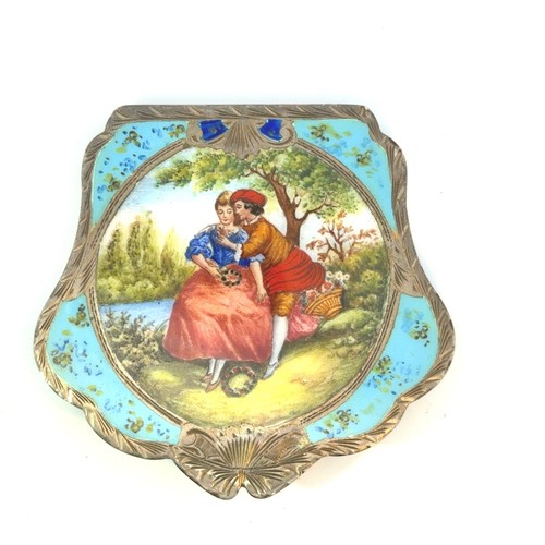 vintage enameled silver compact mirror late 1800s