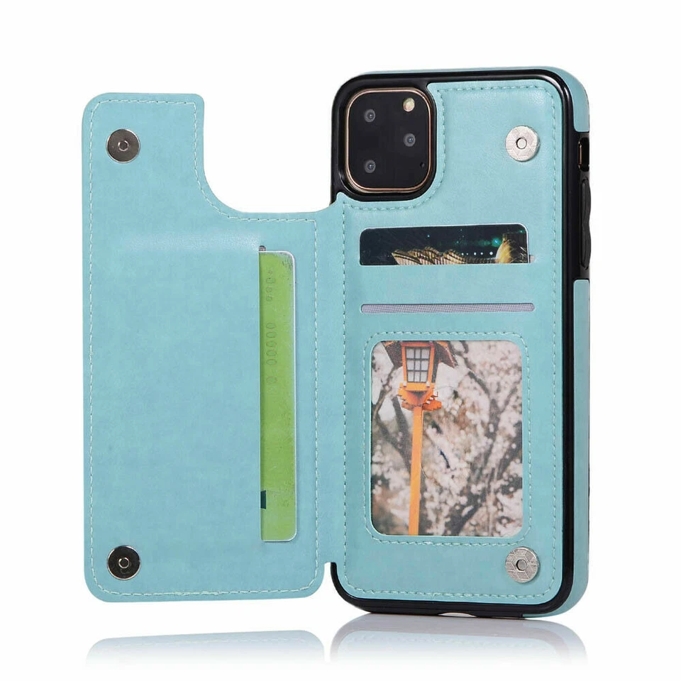 For iPhone 11 12 13 Pro 14 6s 7 8 Credit Card Holder Leather Wallet Back Case - Image 4 of 4
