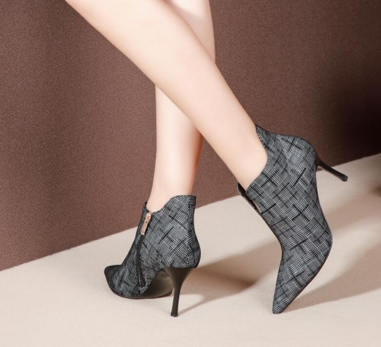 Multi Color cheque Damas Cremallera Lateral Puntera botas al Tobillo Zapatos Stiletto Puntera Lateral en Punta hendidura 30d297 Multi Color cheque Damas Cremallera Lateral Puntera botas al Tobillo Zapatos Stiletto Puntera Lateral en Punta hendidura 30d297