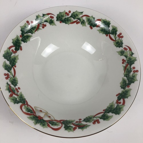 Vintage Sango Noel 8401 Christmas Serving Bowl Jingle Bells Holly 9 Inches - Picture 2 of 13