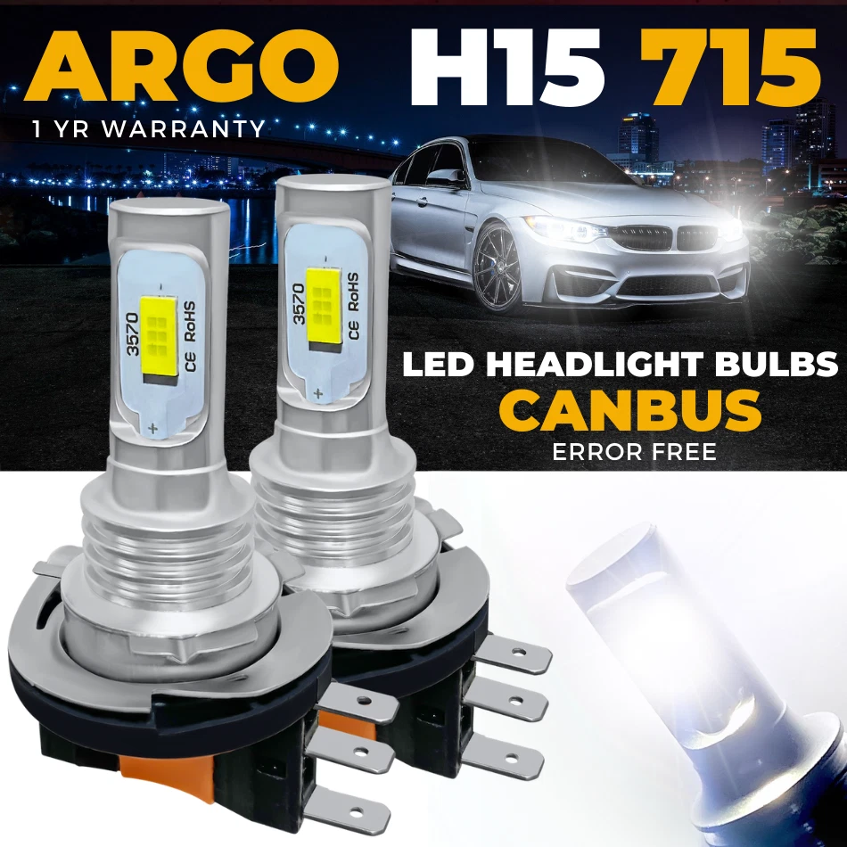 H15 High Beam DRL CSP Chip Led Headlight Canbus Error Free Xenon White  Bulbs 12v