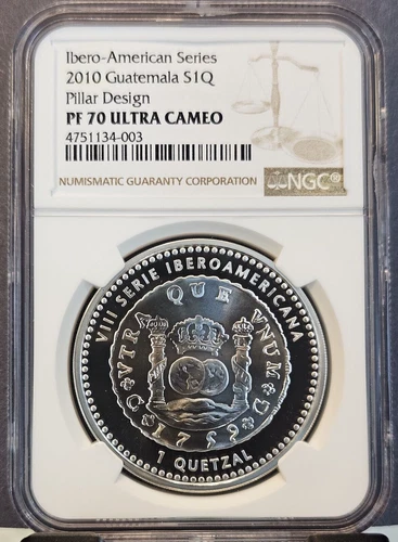2010 GUATEMALA SILVER 1 QUETZAL PILLAR DESIGN NGC PF 70 ULTRA CAMEO RARE POP 1