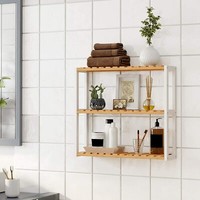 Badregal Badezimmerregal Bambus-Regal Naturfarben-Weiß BCB13WN