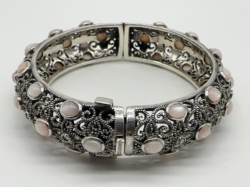 Brazalete con bisagras de marcasita de plata esterlina KL 53,4 g #yfr - Imagen 4 de 9