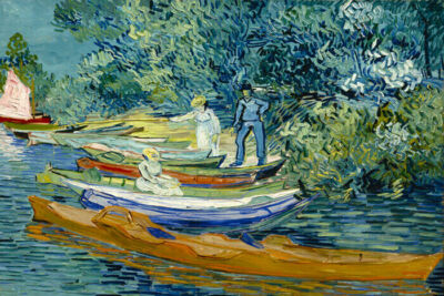 BANK OF THE OISE AT AUVERS WOMEN ROWING BOATS 1890 PAINTING BY VAN GOGH REPRO 