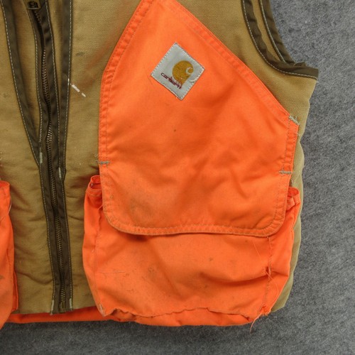 VTG Carhartt Vest Mens Large Brown Orange VU250 Hunting Game Bag Distressed 90s - Picture 6 of 24