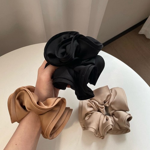 Large Silk Elastic Hair Bands Solid Color Hair Scrunchies Girl Headwear Ponytail - Picture 5 of 18