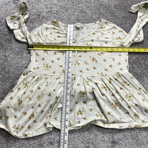 No Comment Blouse Shirt Girls XL White Floral Long Sleeve Hennley Skirt Hem Soft - Picture 5 of 12