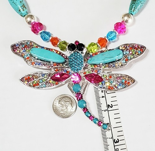 Pendientes de pulsera de cristal turquesa estrás libélula único en su tipo - Imagen 3 de 8