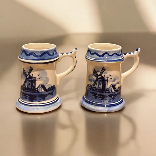 Vtg. Delft Blue Ceramic Mugs, Hand Painted