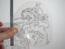 vtg 1960s 70s Tattoo Flash acetate stencil Ornate European Unicorn signed HU1