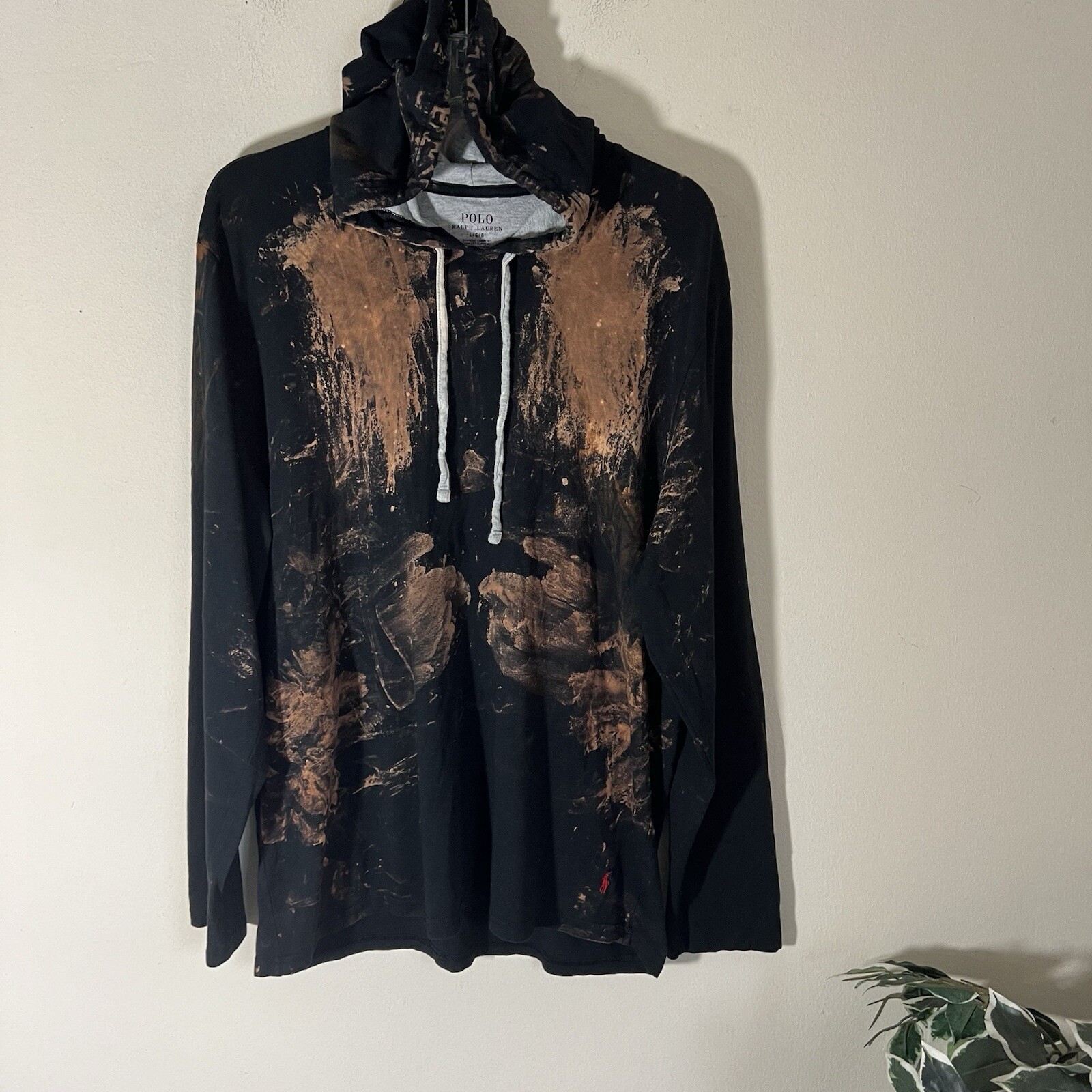 Felpa con cappuccio polo Ralph Lauren nera sbiancata tinta taglia L comfort pony rosso