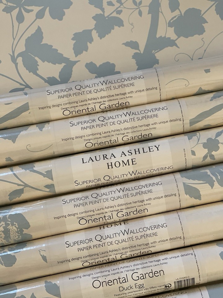 Laura Ashley Oriental Garden Duck Egg Blue Wallpaper Ten Rolls eBay