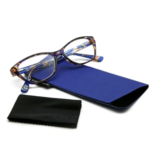 Magnivision Jana Blu Tor Ladies Cat Eye Reading Glasses Free Case