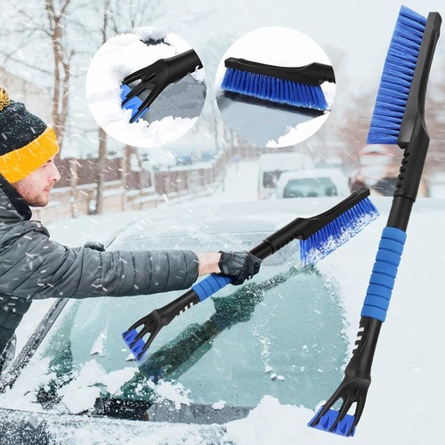 Car Windscreen 2-1n-1 Ice Scraper and Snow Brush Long Reach Handle Frost De-Icer - Picture 2 of 15