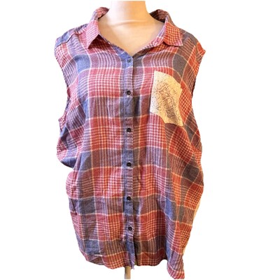Ruff Hewn top XL Shirt Red Off White Blue western style